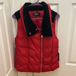 DKNY Red Vest with black velvet collar